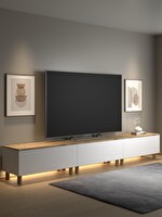 Wood'n Love Nora Bohem Ledli 3 Kapaklı Dolaplı 300 CM TV Ünitesi Atlantik Çam - Beyaz