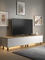 Wood'n Love Nora Bohem 200x42x35 CM 2 Kapaklı Dolaplı Ledli TV Ünitesi Atlantik Çam-Beyaz