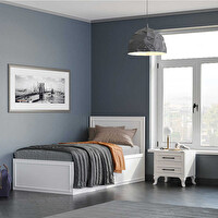 Adore Mobilya Country Bazalı Tek Kişilik Karyola-Mat Lake Beyaz 105x105x205 CM