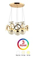 Avize Pazarı Alyans Gold Renkli 3'lü Toplu 3 Renk Kumandalı Modern Ledli Avize