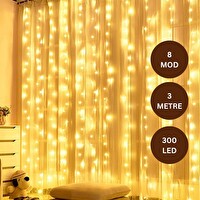 Yeco 300 LED Gün Işığı Perde Led 3x3 Metre – 10 Sarkıtlı, 8 Modlu, Kumandalı, USB’li, Zamanlayıcılı