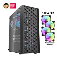 Aigo DarkFlash DK351 USB 3.0 4×12CM Fan Psu Yok Temperli Cam E-Atx Bilgisayar Kasası Siyah