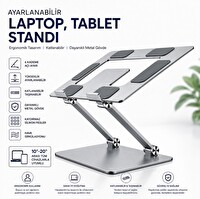 Schitec Metal Ayarlanabilir Laptop Tablet Macbook Matebook Yükseltici Katlanabilir Stand Tutucu Gri