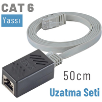 Irenis 50 CM CAT6 Kablo Uzatma Seti Yassı Ethernet Kablo ve Ekleyici Gri