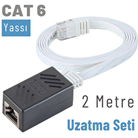 Irenis 2 Metre CAT6 Kablo Uzatma Seti Yassı Ethernet Kablo ve Ekleyici Beyaz
