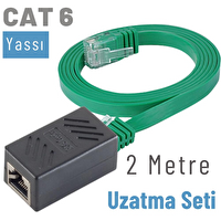 Irenis 2 Metre CAT6 Kablo Uzatma Seti Yassı Ethernet Kablo ve Ekleyici Yeşil