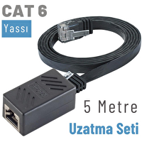 Irenis 5 Metre CAT6 Kablo Uzatma Seti Yassı Ethernet Kablo ve Ekleyici Siyah