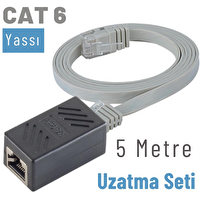 Irenis 5 Metre CAT6 Kablo Uzatma Seti Yassı Ethernet Kablo ve Ekleyici Gri