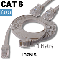Irenis 1 Metre CAT6 Kablo Yassı Ethernet Network Lan Ağ İnternet Kablosu Gri