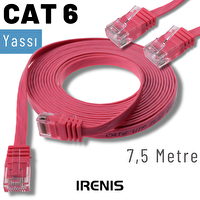 Irenis 7.5 Metre CAT6 Kablo Yassı Ethernet Network Lan Ağ İnternet Kablosu- Fuşya