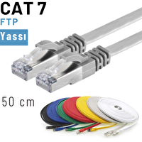 Irenis 50 Cm CAT7 Kablo Yassı FTP Ethernet Network LAN Ağ Kablosu- Gri