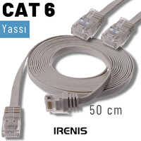 Irenis 50 Cm CAT6 Kablo Yassı Ethernet Network Lan Ağ İnternet Kablosu- Gri