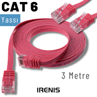 Irenis 3 Metre CAT6 Kablo Yassı Ethernet Network Lan Ağ İnternet Kablosu Fuşya