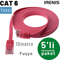 Irenis 10 Metre CAT6 Kablo Yassı Ethernet Network Lan Ağ İnternet Kablosu Fuşya 5 Adet