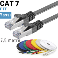 Irenis 7.5 Metre CAT7 Kablo Yassı FTP Ethernet Network LAN Ağ Kablosu Siyah