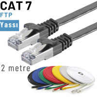 Irenis 2 Metre CAT7 Kablo Yassı FTP Ethernet Network LAN Ağ Kablosu Siyah