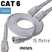 Irenis 15 Metre CAT6 Kablo Yassı Ethernet Network Lan Ağ İnternet Kablosu Beyaz