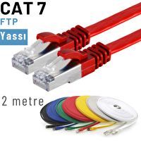 Irenis 2 Metre CAT7 Kablo Yassı FTP Ethernet Network LAN Ağ Kablosu Kırmızı