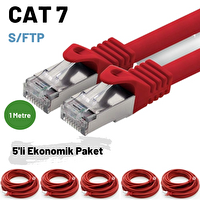 Irenis 5 Adet 1 Metre CAT7 Kablo S/FTP LSZH Ethernet Network LAN Ağ Kablosu Kırmızı