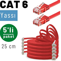 Irenis 5 Adet 25 CM CAT6 Kablo Yassı Ethernet Network LAN Ağ İnternet Kablosu Kırmızı