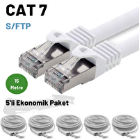 Irenis 5 Adet 15 Metre CAT7 Kablo S/FTP LSZH Ethernet Network LAN Ağ Kablosu Beyaz