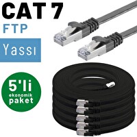 Irenis 5 Adet 5 Metre CAT7 Siyah Kablo Yassı FTP Ethernet Network LAN Kablosu