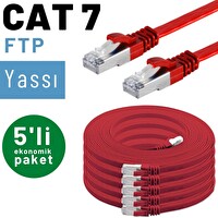 Irenis 5 Adet 2 Metre Kırmızı CAT7 Kablo Yassı FTP Ethernet Network LAN Kablosu