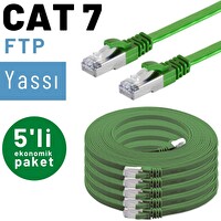 Irenis 5 Adet 25 CM Yeşil CAT7 Kablo Yassı FTP Ethernet Network LAN Kablosu