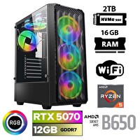 Xaser Thunder x30 AMD Ryzen 5 7500F 16 GB DDR5 RAM 2 TB M.2 NVMe SSD 12 GB RTX5070 FreeDOS Masaüstü Oyuncu Bilgisayarı