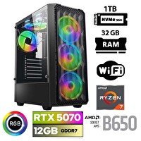 Xaser Thunder x60 AMD Ryzen 7 7700 32 GB DDR5 RAM 1 TB M.2 NVMe SSD 12 GB RTX5070 FreeDOS Masaüstü Oyuncu Bilgisayarı