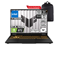 Asus TUF Gaming F16 i7-14650HX 16 GB RAM 1 TB SSD RTX5050 16" FreeDOS Gaming Laptop-Sırt Çantası FX608JHR-RV048HMF1