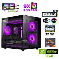 Xaser Sova Cube X40 Ryzen 7 5700x 32GB Ram 1TB M.2 NVMe SSD 16GB RTX5060Ti Sıvı Soğutmalı Oyuncu Tavsiye Sistem