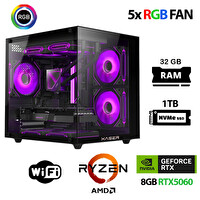 Xaser Eco X280 Ryzen 5 5600 32GB Ram 1TB M.2 NVMe SSD 8GB RTX5060 Oyun Hazır Sistem