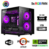 Xaser Eco X240 Ryzen 5 7500F 32GB DDR5 Ram 1TB M.2 NVMe SSD 16GB RTX5060Ti Oyun Hazır Sistem