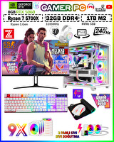 Zeiron Warrior Eagle X55 White Pro Ryzen 7 5700X 32GB 1TB M.2 SSD RTX5060 27" 240Hz Sıvı Soğutmalı Premium Gaming PC