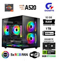 Xaser Giga X30 Ryzen 7 5700X 32GB RAM 1TB M.2 NVMe SSD 8GB RTX5060 Gigabyte Oyuncu OEM Paket