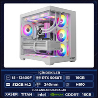 Xaser Thor X20 i5 12400F 16GB RAM 512GB M.2 NVMe SSD 16GB RTX5060Ti Sıvı Soğutmalı Oyuncu Hazır Tavsiye Sistem