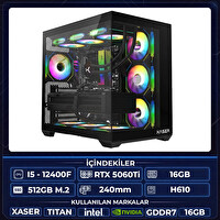 Xaser Thor X10 i5 12400F 16GB RAM 512GB M.2 NVMe SSD 16GB RTX5060Ti Sıvı Soğutmalı Oyuncu Hazır Tavsiye Sistem