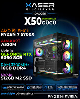 Xaser Dagger X50 Ryzen 7 5700X 16GB RAM 512GB M.2 NVMe SSD 8GB RTX5060 Sıvı Soğutmalı Oyuncu Bilgisayarı
