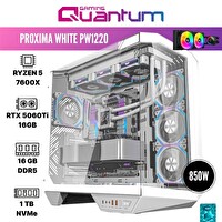 Quantum Gaming Proxima White PW1220 Ryzen 5 7600X 16GB 1TB NVMe RTX5060Ti 16GB Sıvı Soğutmalı FreeDOS Gaming Desktop