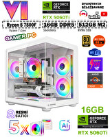 Zeiron Mohawk White Amd Ryzen 5 7500F-MSI A620M-B-GEFORCE RTX 5060Ti 16GB X2 ICE-512GB M.2-16GB DDR5 Beyaz-Oem Oyuncu Paket
