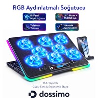 Dossimo S23 Nitro RGB Işıklı 8 Fanlı LCD Göstergeli 2 USB Girişli Yükselebilen Notebook Soğutucu