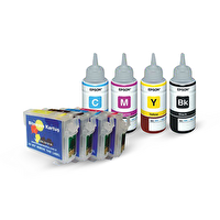 BK Epson 1291-1294 Uyumlu Kolay Dolan Kartuş veEpson Mürekkepli Set