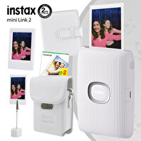 Instax Mini Link 2 Beyaz Yazıcı - 20'li Mini Film Deri Kılıf Albüm Çerçeve Ve Kıskaçlı Stand