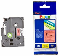 Puun Brother TZE-421 9MM X 8M Kırmızı Üzerine Siyah Muadil Laminasyon Etiket Şeridi