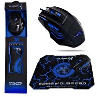 Turbox EpicBeast TR-X7 3200 DPI USB Gaming Optik Mavi - Siyah Kablolu Mouse + Pad Hediyeli