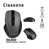 Classone WL600 Serisi Siyah Gri Kablosuz Mouse