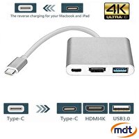 Technow 3 in 1 Type-C To HDMI 4K USB 3.0 Çevirici Dönüştürücü Adaptör