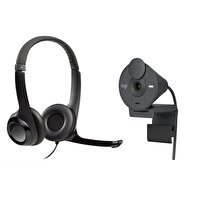 Logitech Brio 300 Full HD Webcam ve H390 USB Siyah Kulak Üstü Kulaklık