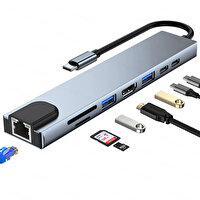 Winex 8'i 1 Arada 100W PD Girişli USB Type-C HUB Port Girişli HDMI USB Ethernet Adaptör